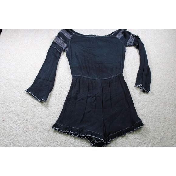 Rue21‎ Romper Womens Small Black Off Shoulder Long Sleeve Boho Crochet Trim Lace - Picture 8 of 9